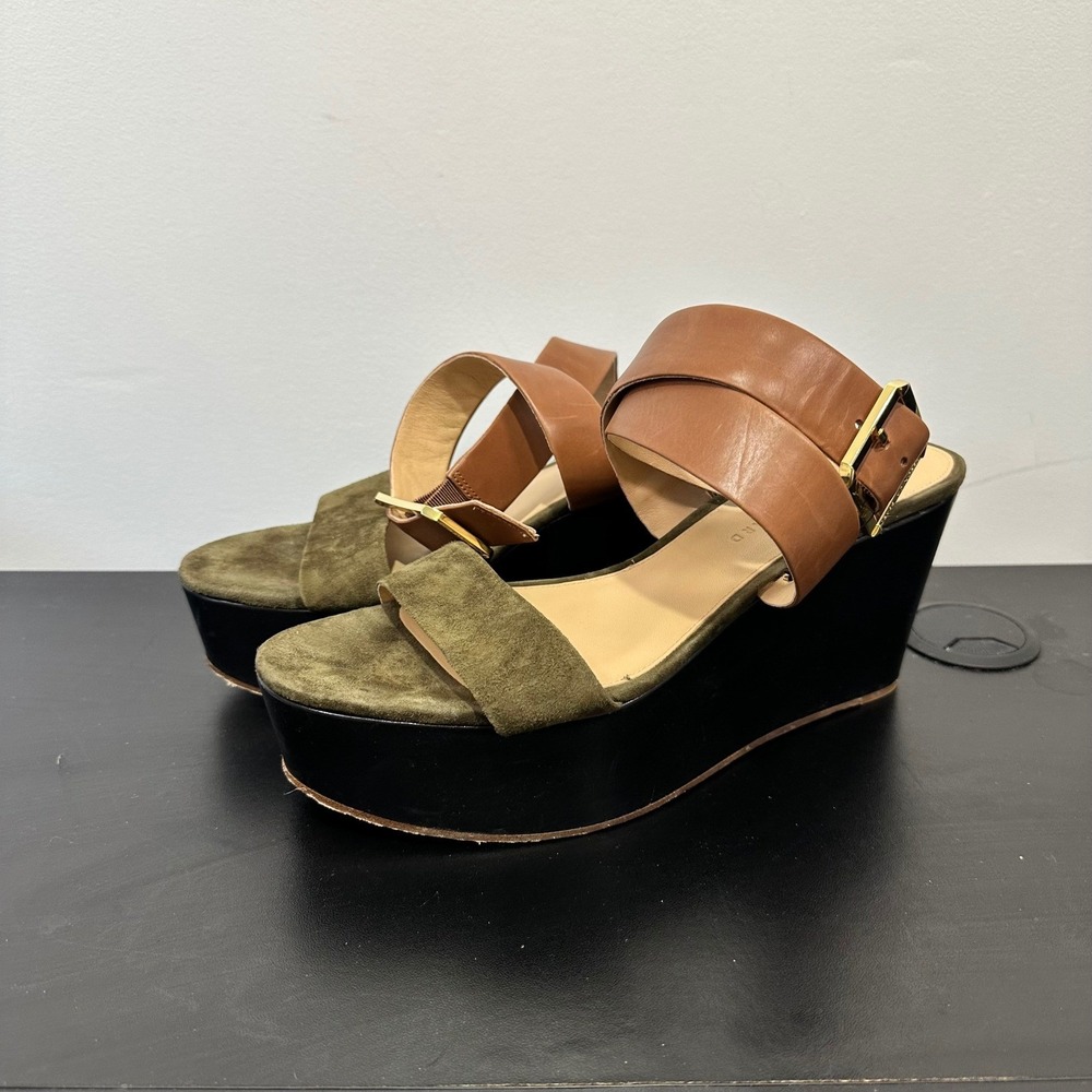 Veronica Beard Platform Wedge‎ Hurley Sandals Olive Green and Brown